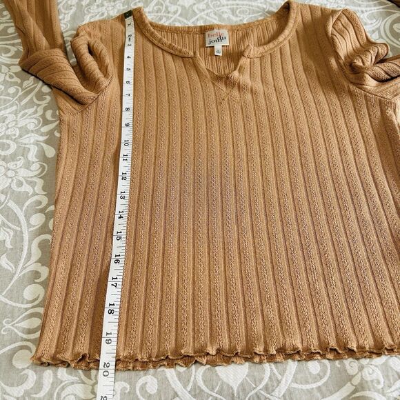 Belle du Jour Crop Top Women L Taupe Stretch Lettuce Edge Boho Feminine Casual - Picture 7 of 12